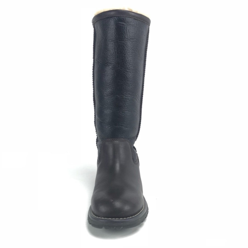 UGG Brooks Tall 5490 Black Leather Shearling Boots Size 9 - Picture 4 of 13